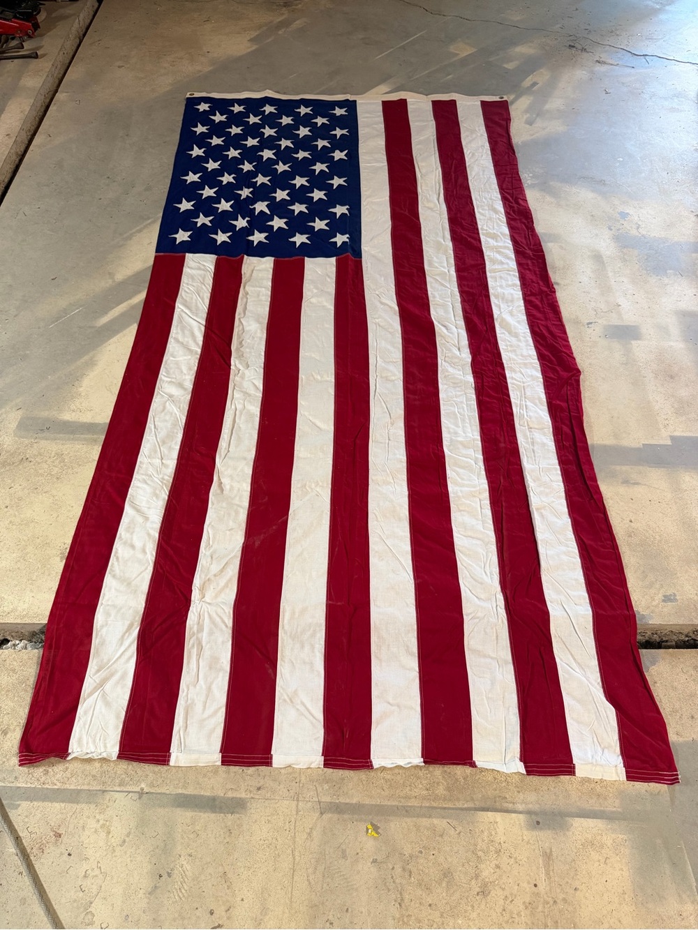 Large vintage embroidered Star American Flag - roughly 5'x9'